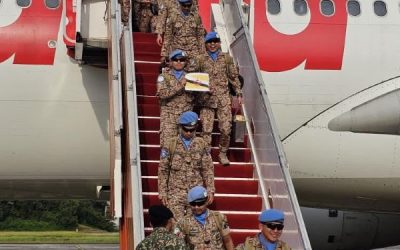 THE SECOND RETURNING FLIGHT OF THE MALAYSIAN BATTALION (MALBATT) 850-12 CONTINGENT FOR THE UNITED NATIONS INTERIM FORCE IN LEBANON (UNIFIL) PEACEKEEPING MISSION ARRIVES SAFELY AT SUBANG AIRBASE, MALAYSIA