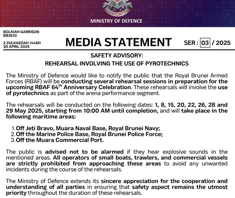 MEDIA STATEMENT – SAFETY ADVISORY: REHEARSAL INVOLVING THE USE OF PYROTECHNICS